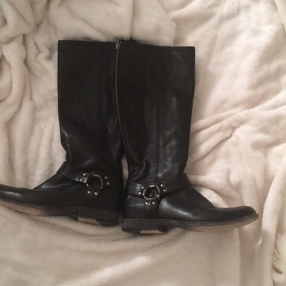 Black Frye zip up harness boots